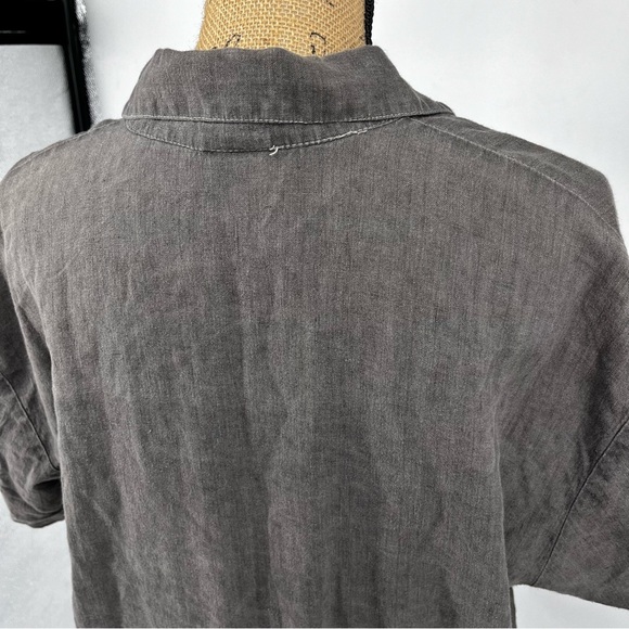 Vintage City Lights Short Sleeve Linen Button Up Oversized Dark Gray Blouse Top - Picture 11 of 12